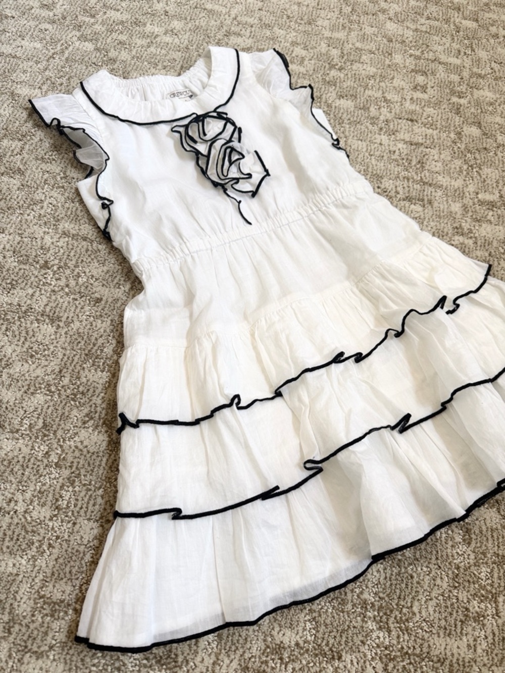 J. Crew Girls’ White/Navy Rosette Ruffle-Trim Dress—8 - Picture 3 of 7